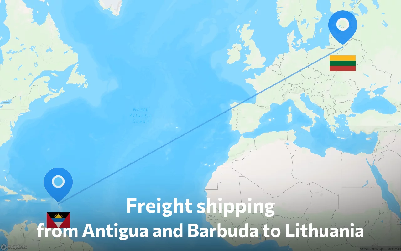Shipping route from Antigua and Barbuda to Lithuania