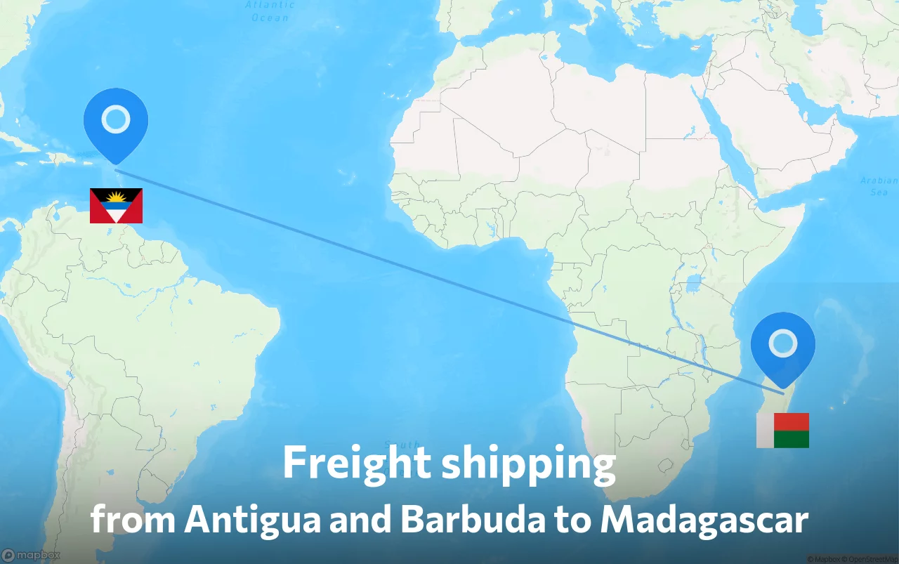 Shipping route from Antigua and Barbuda to Madagascar