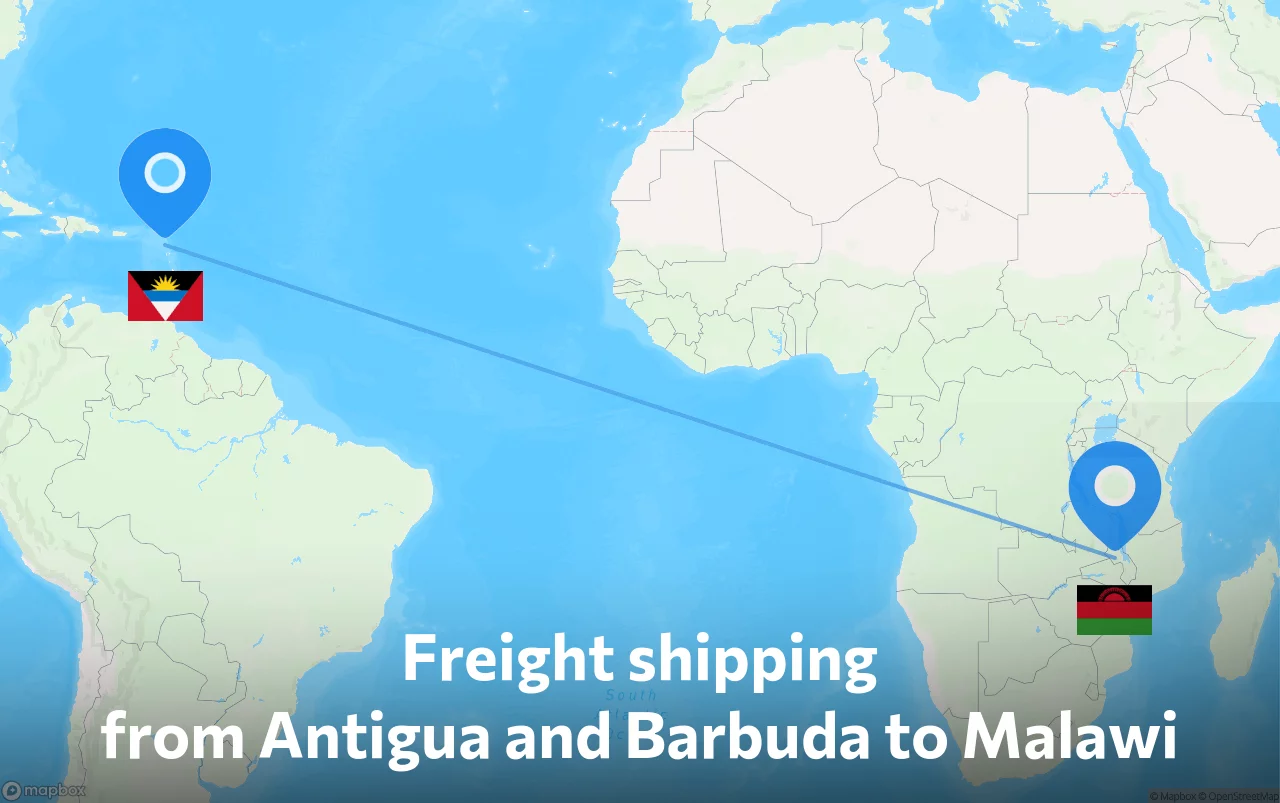 Shipping route from Antigua and Barbuda to Malawi