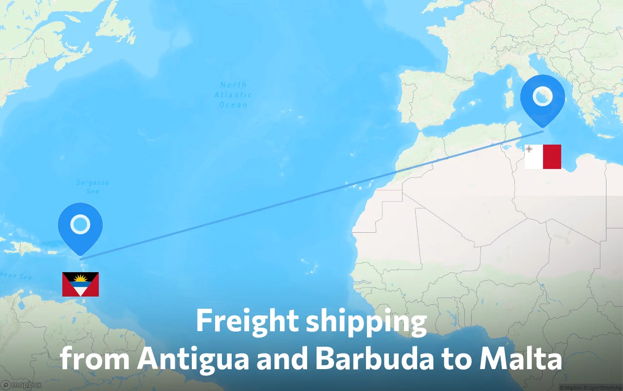 Shipping route from Antigua and Barbuda to Malta