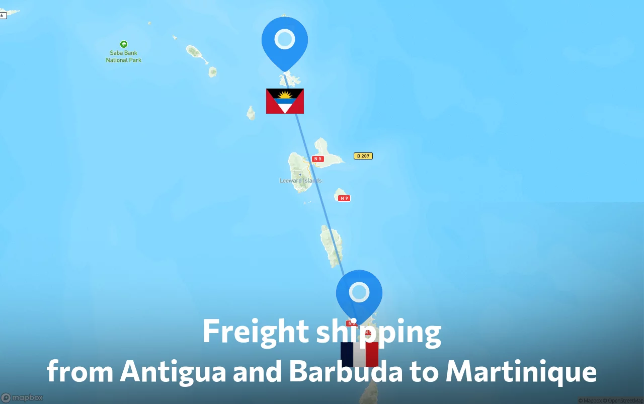 Shipping route from Antigua and Barbuda to Martinique