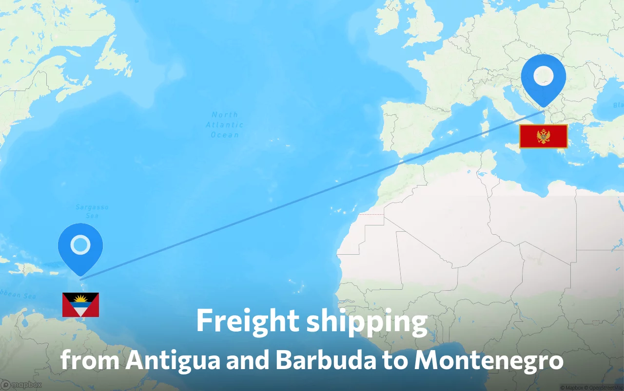 Shipping route from Antigua and Barbuda to Montenegro