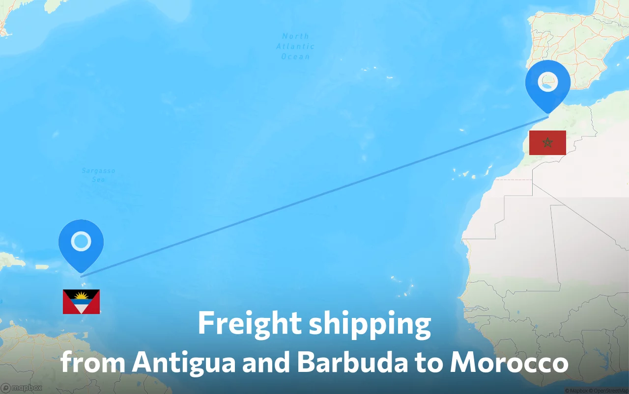Shipping route from Antigua and Barbuda to Morocco