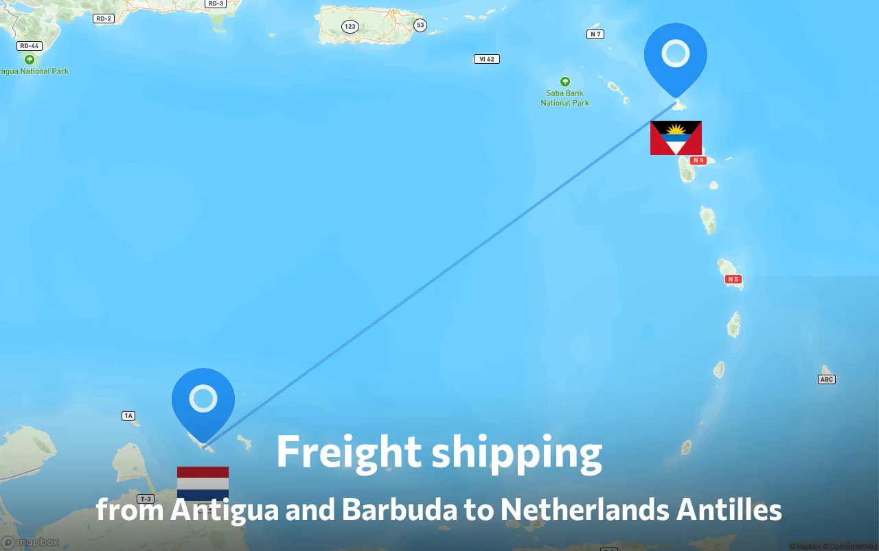 Shipping route from Antigua and Barbuda to Netherlands Antilles