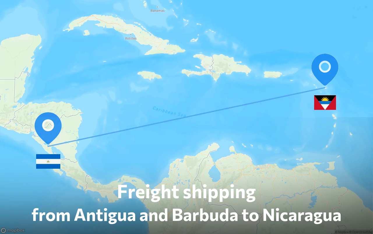 Shipping route from Antigua and Barbuda to Nicaragua