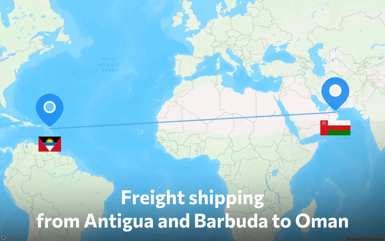 Shipping route from Antigua and Barbuda to Oman
