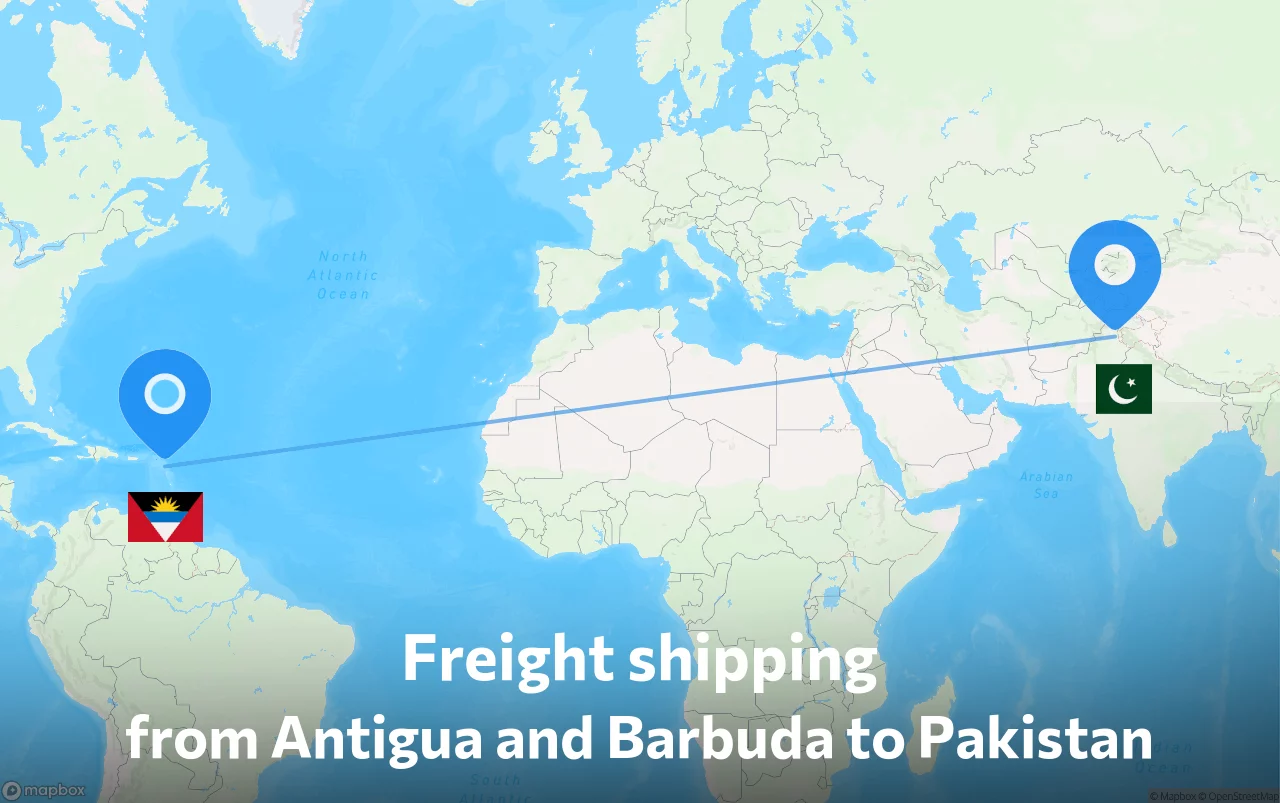 Shipping route from Antigua and Barbuda to Pakistan