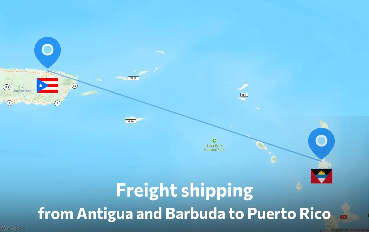 Shipping route from Antigua and Barbuda to Puerto Rico