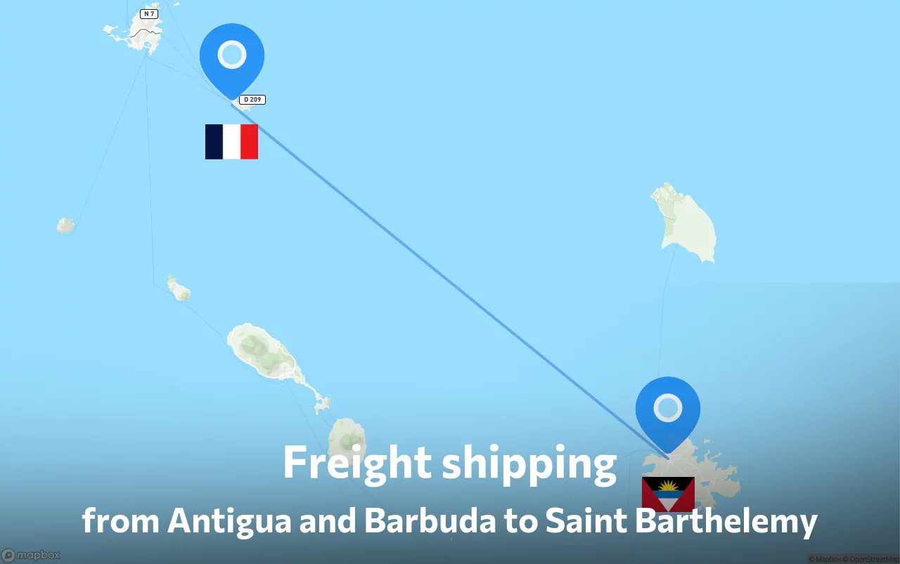 Shipping route from Antigua and Barbuda to Saint Barthelemy