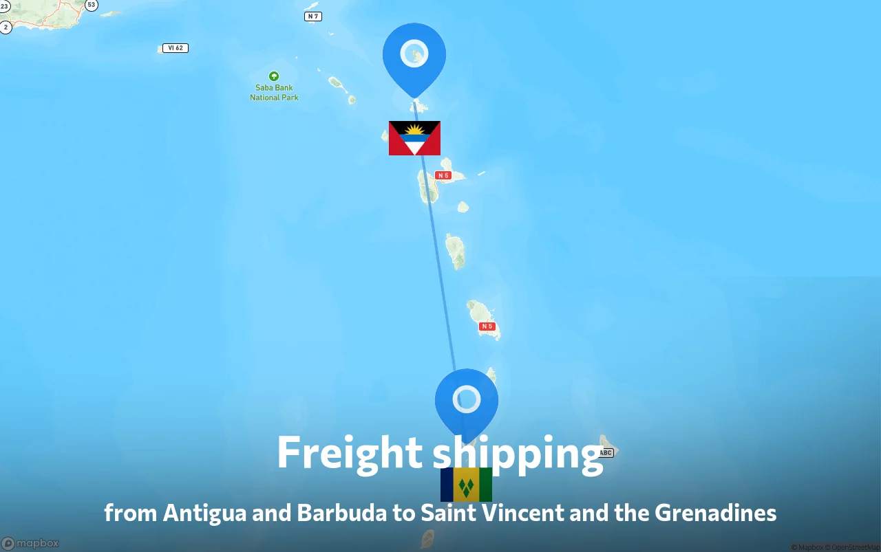 Shipping route from Antigua and Barbuda to Saint Vincent and the Grenadines