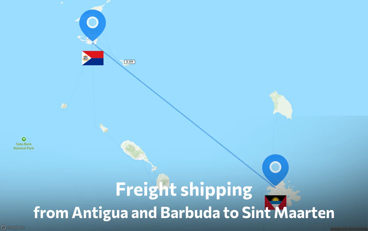 Shipping route from Antigua and Barbuda to Sint Maarten