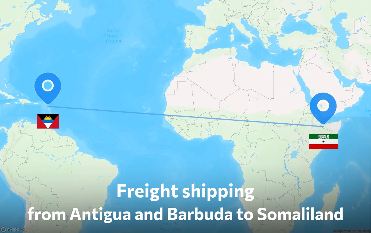 Shipping route from Antigua and Barbuda to Somaliland