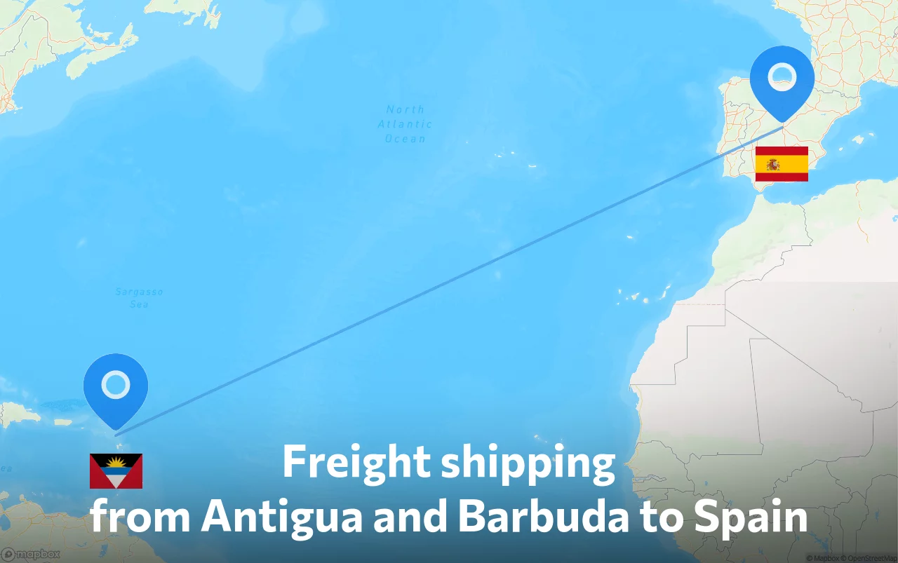 Shipping route from Antigua and Barbuda to Spain