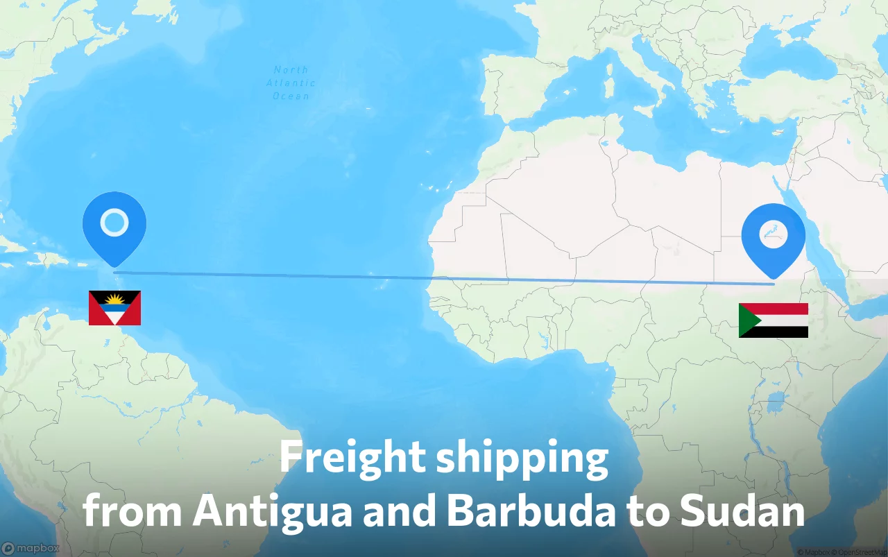 Shipping route from Antigua and Barbuda to Sudan