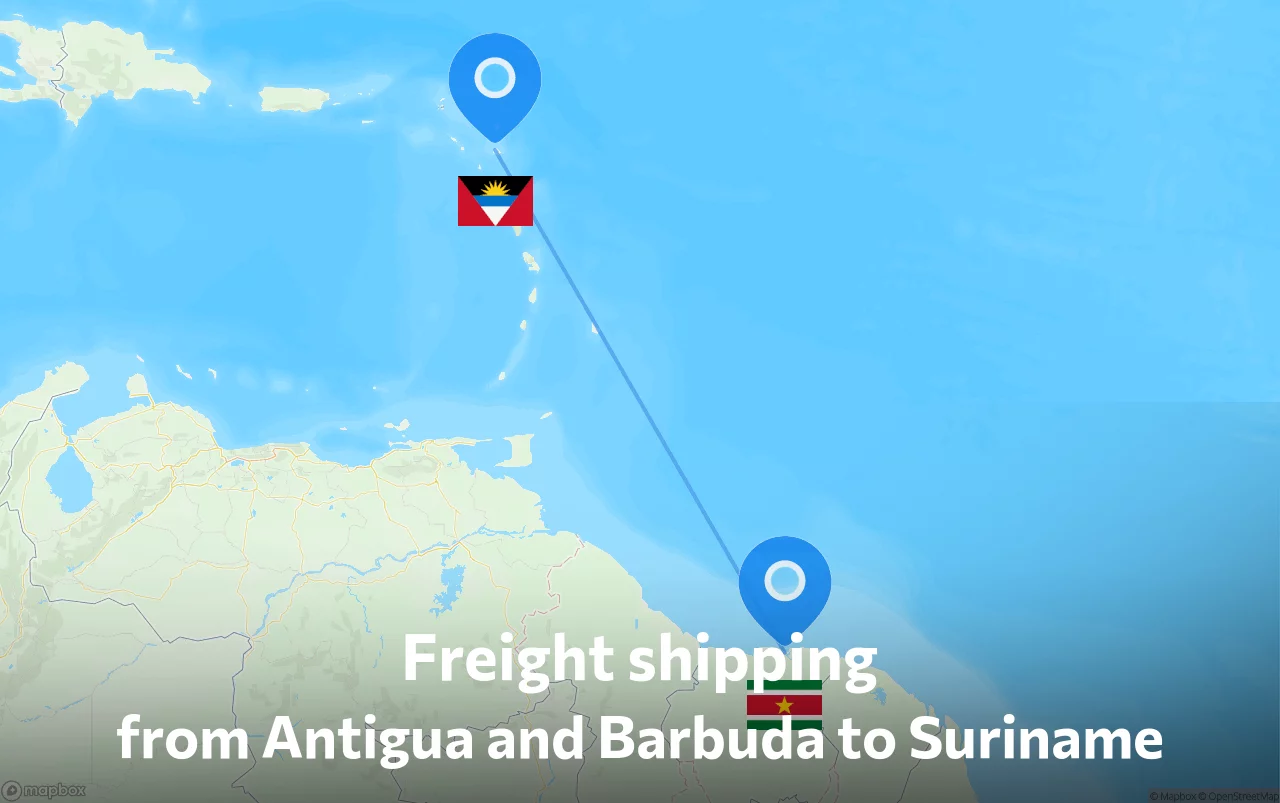 Shipping route from Antigua and Barbuda to Suriname