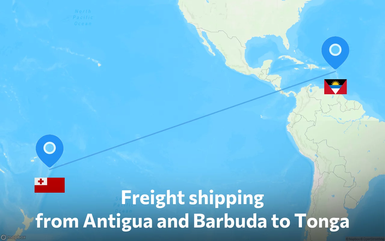 Shipping route from Antigua and Barbuda to Tonga