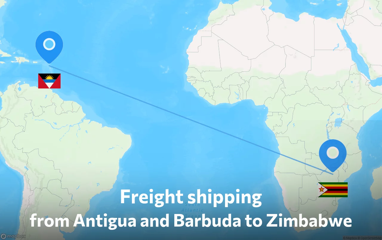 Shipping route from Antigua and Barbuda to Zimbabwe