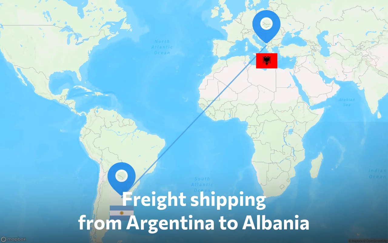 Shipping route from Argentina to Albania