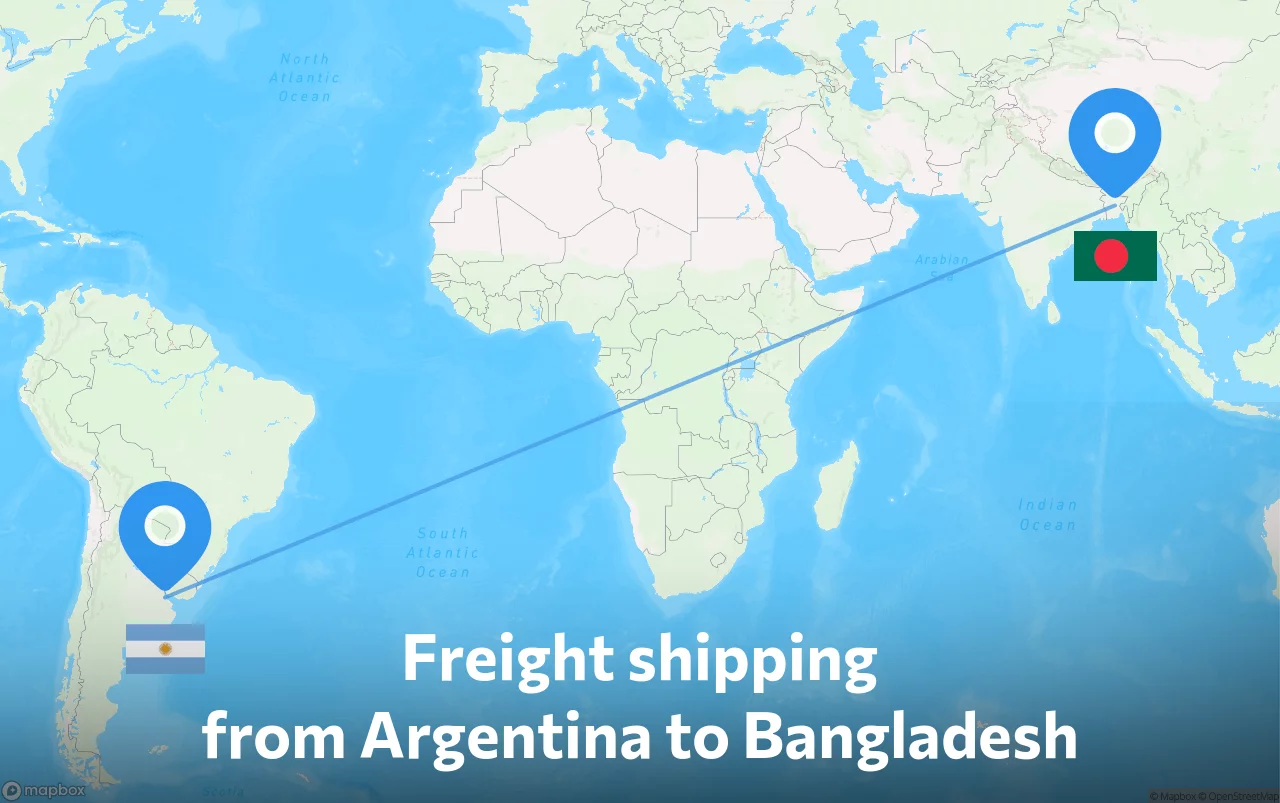 Shipping route from Argentina to Bangladesh