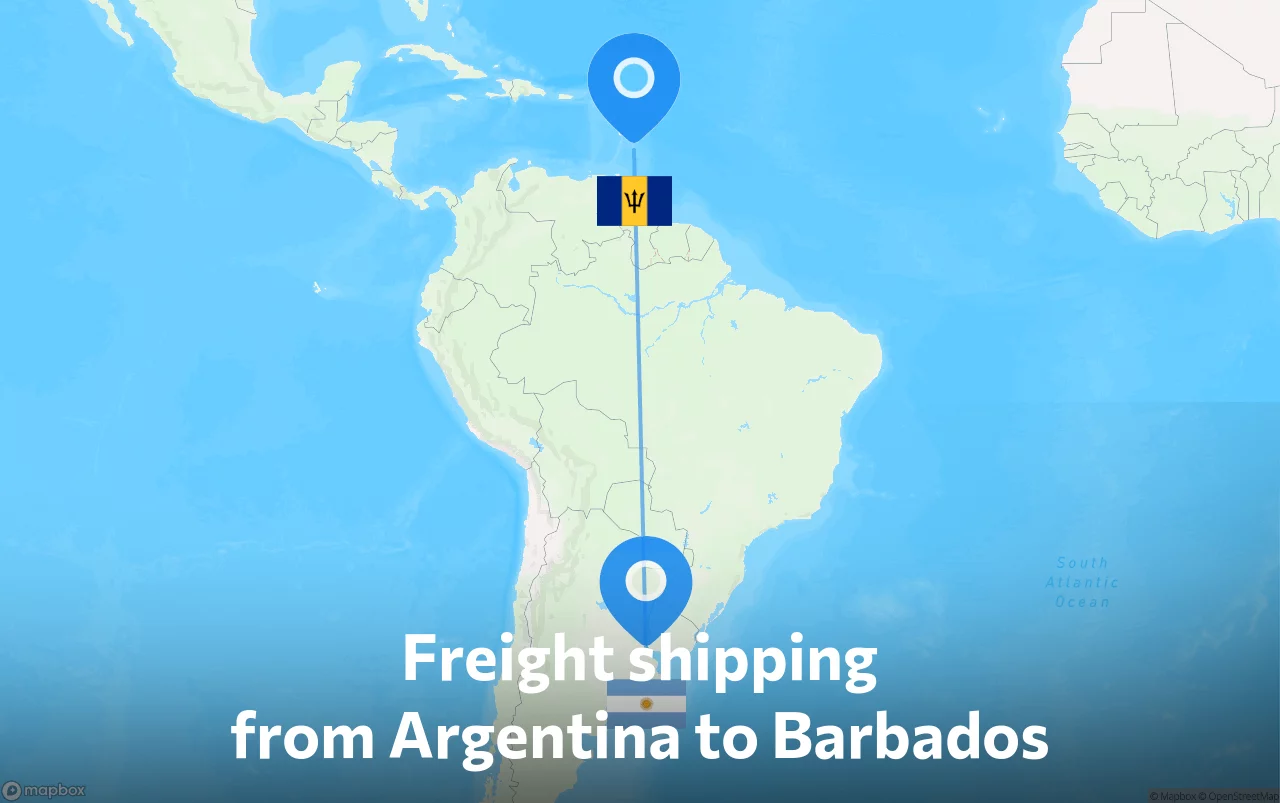 Shipping route from Argentina to Barbados