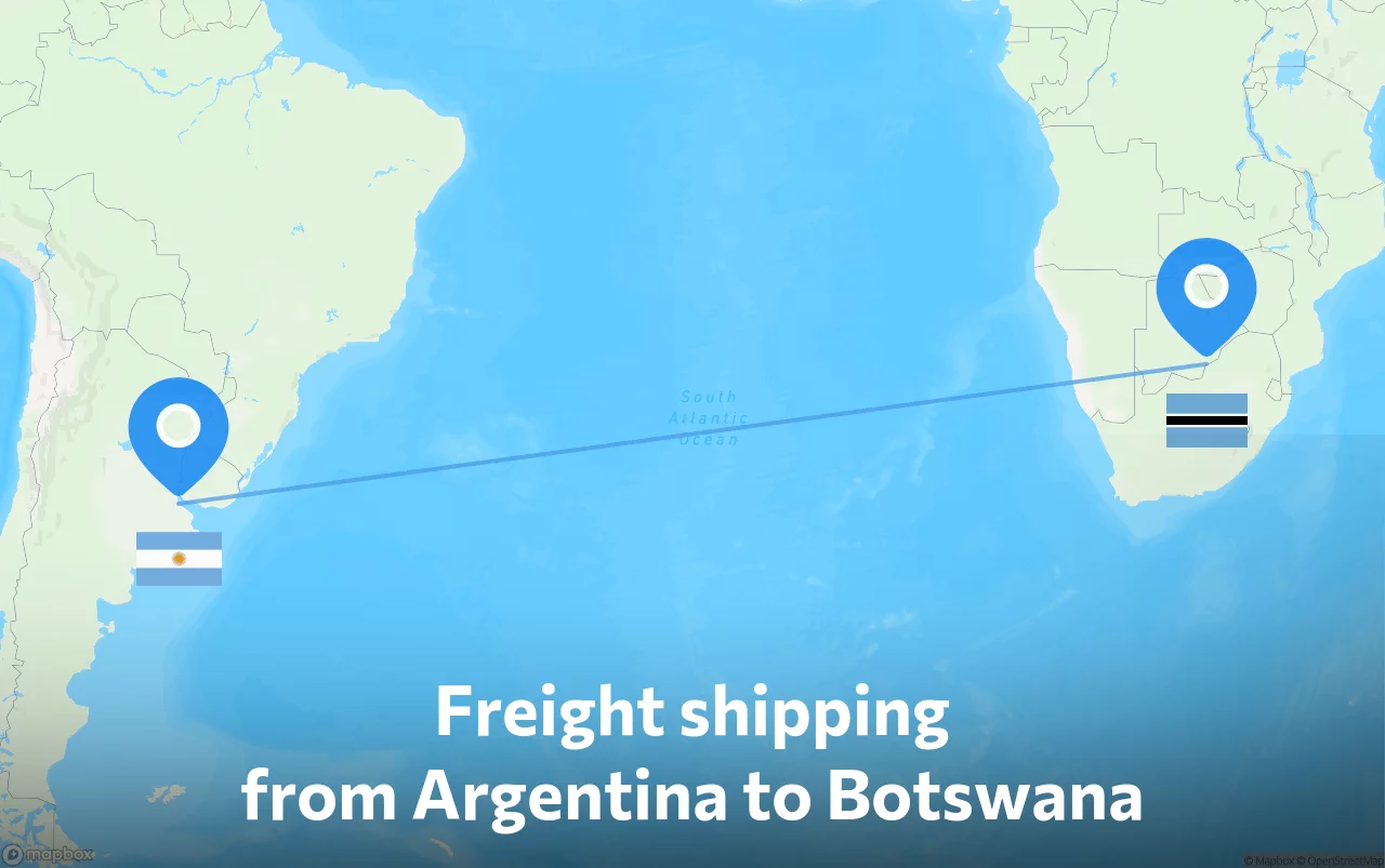 Shipping route from Argentina to Botswana