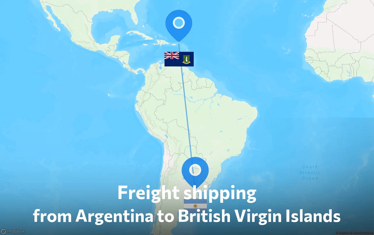 Shipping route from Argentina to British Virgin Islands
