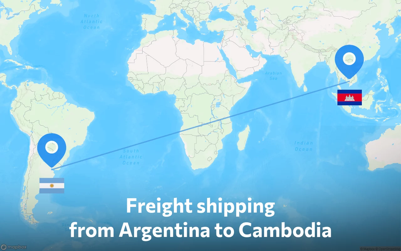 Shipping route from Argentina to Cambodia