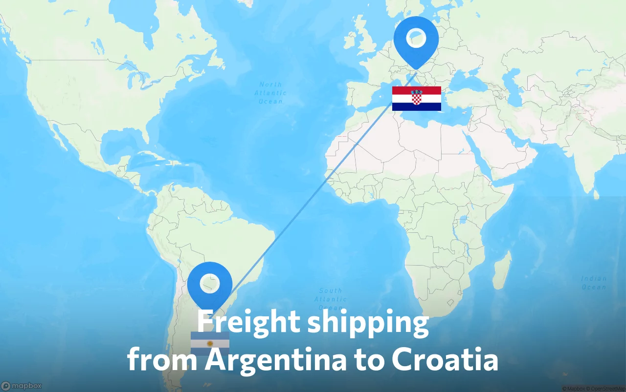 Shipping route from Argentina to Croatia