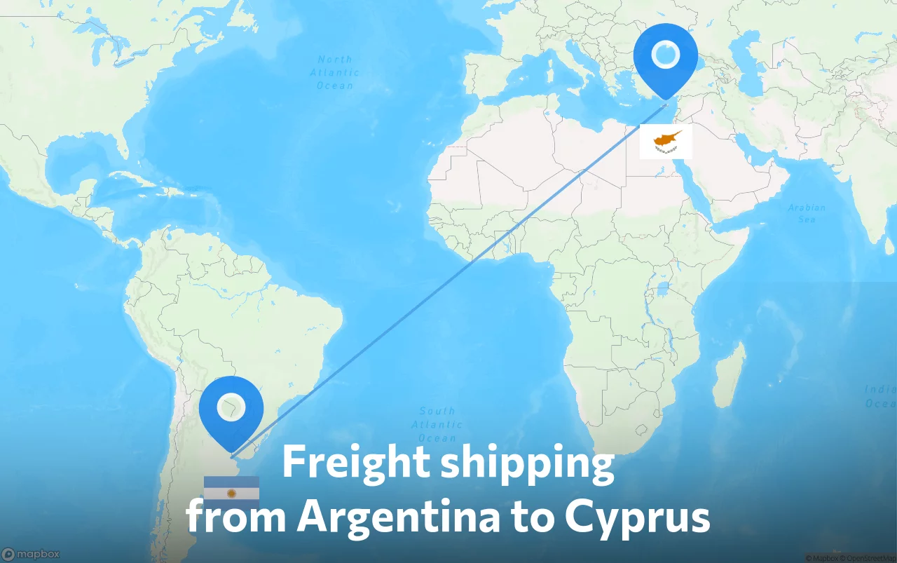 Shipping route from Argentina to Cyprus