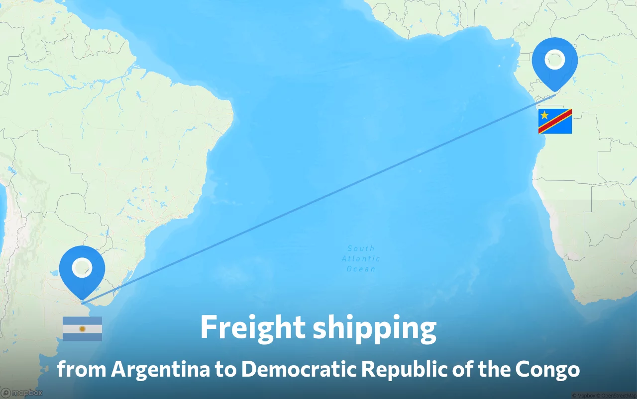 Shipping route from Argentina to Democratic Republic of the Congo