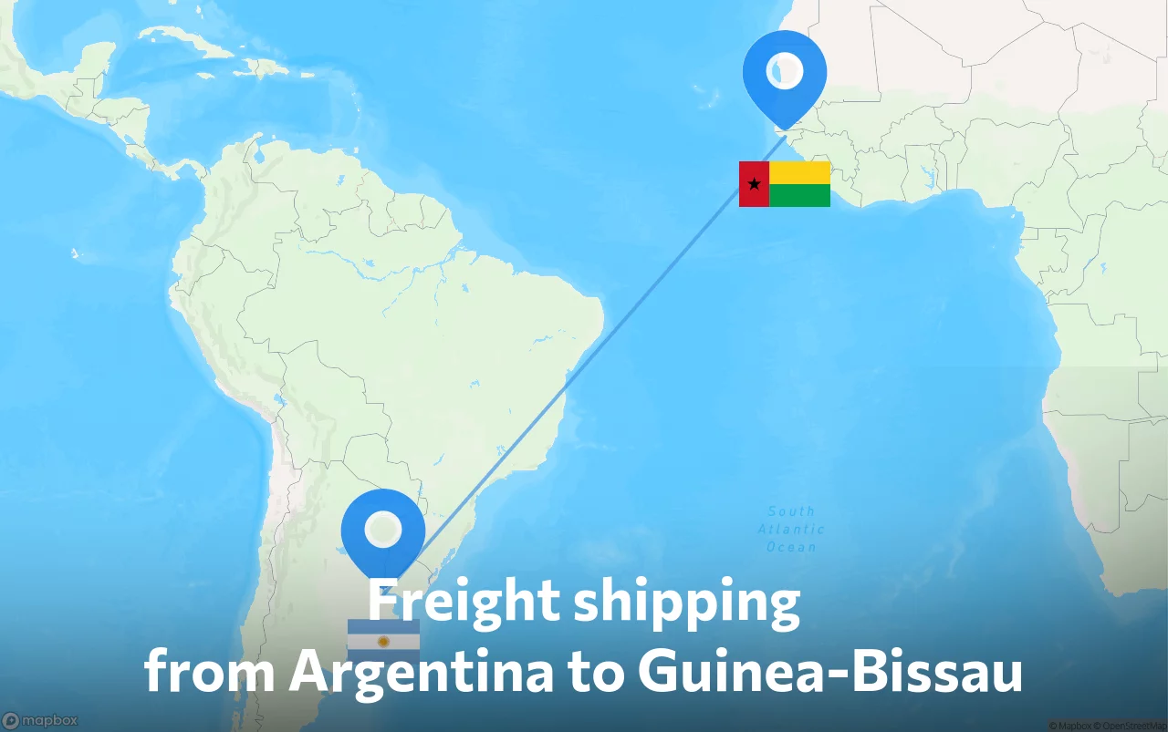 Shipping route from Argentina to Guinea-Bissau