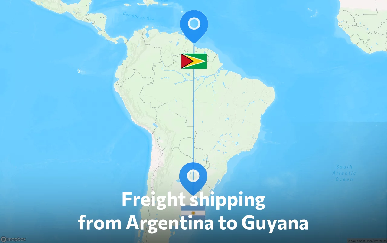 Shipping route from Argentina to Guyana