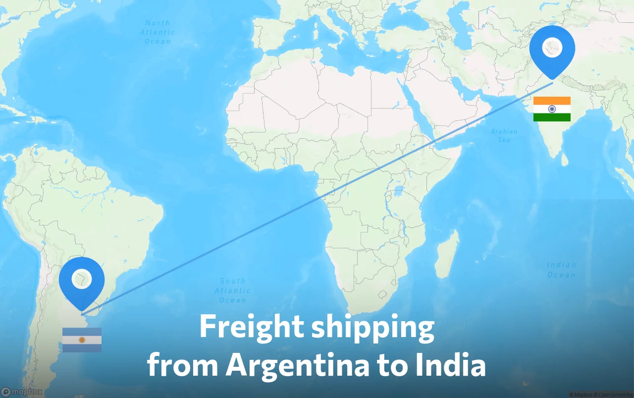 Shipping route from Argentina to India