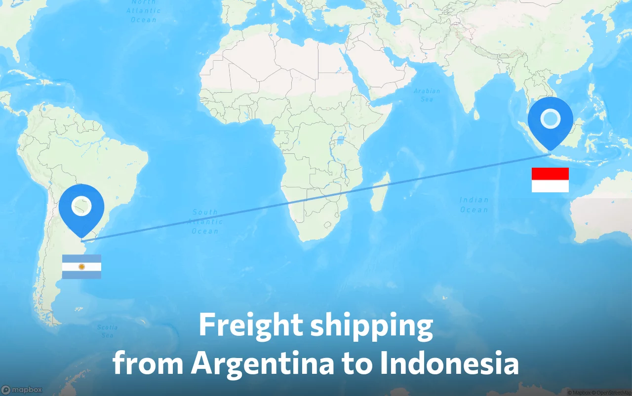 Shipping route from Argentina to Indonesia