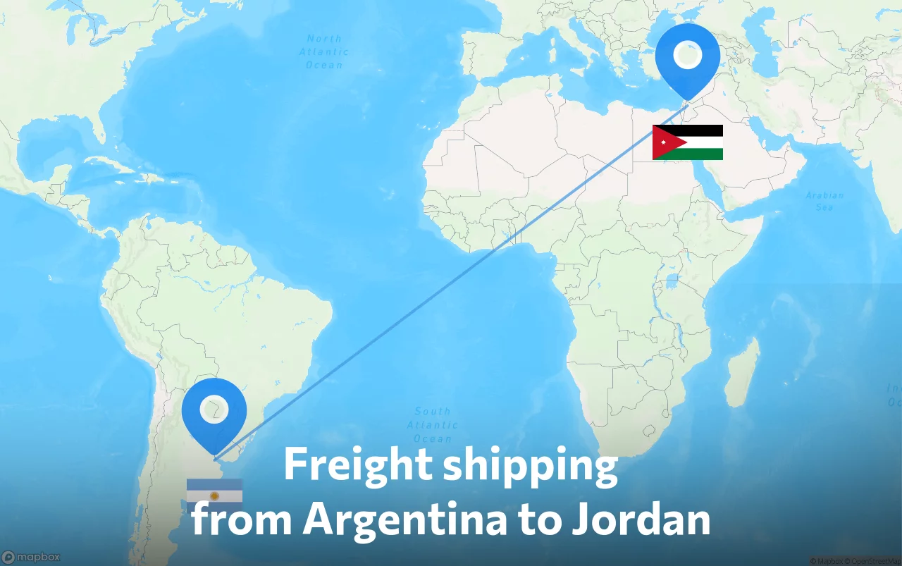 Shipping route from Argentina to Jordan