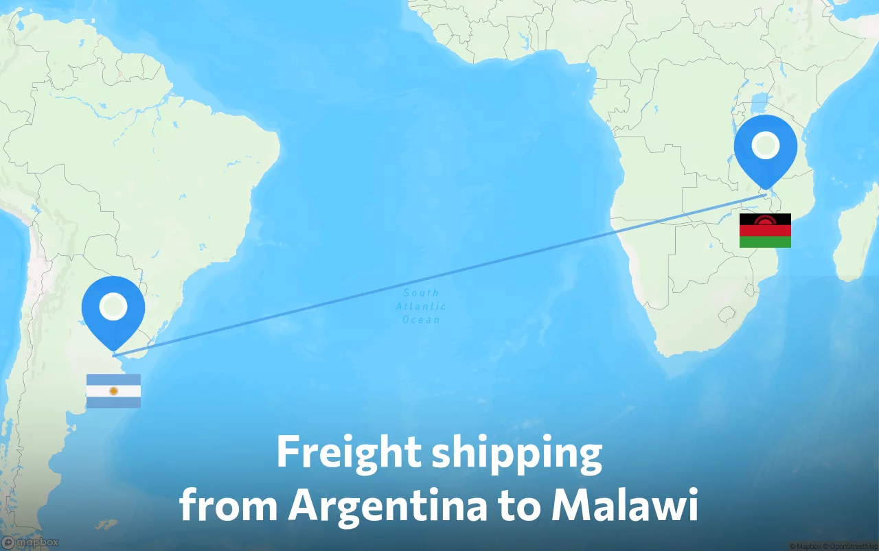 Shipping route from Argentina to Malawi