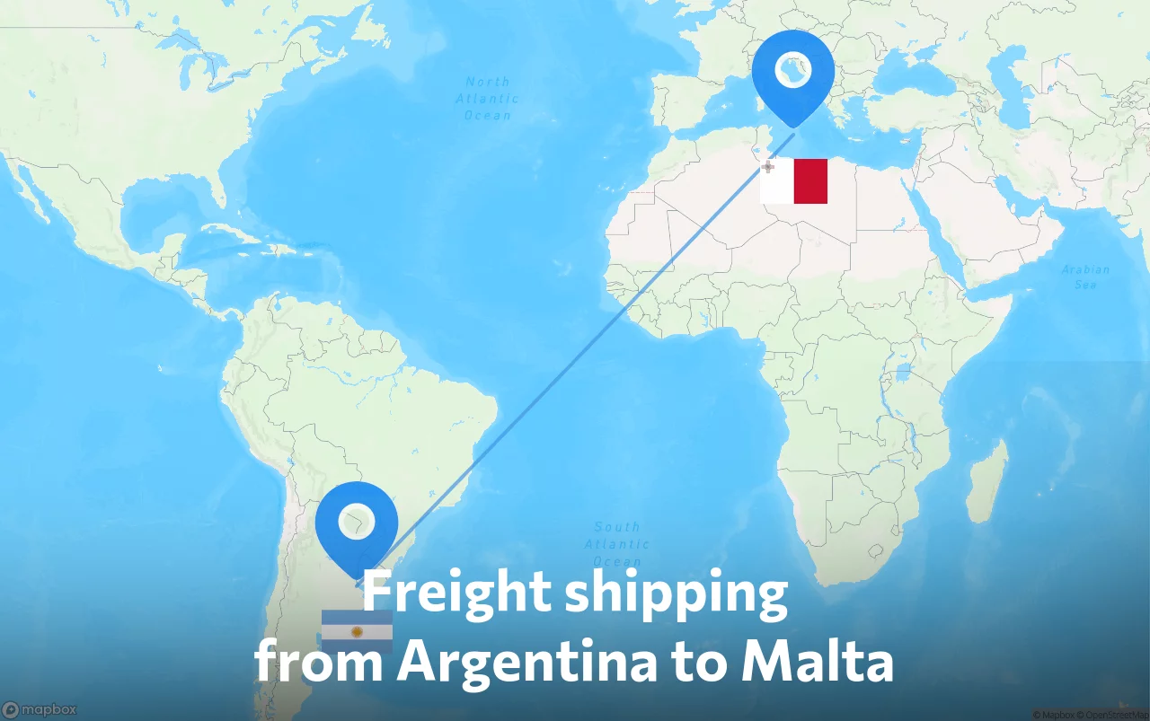 Shipping route from Argentina to Malta