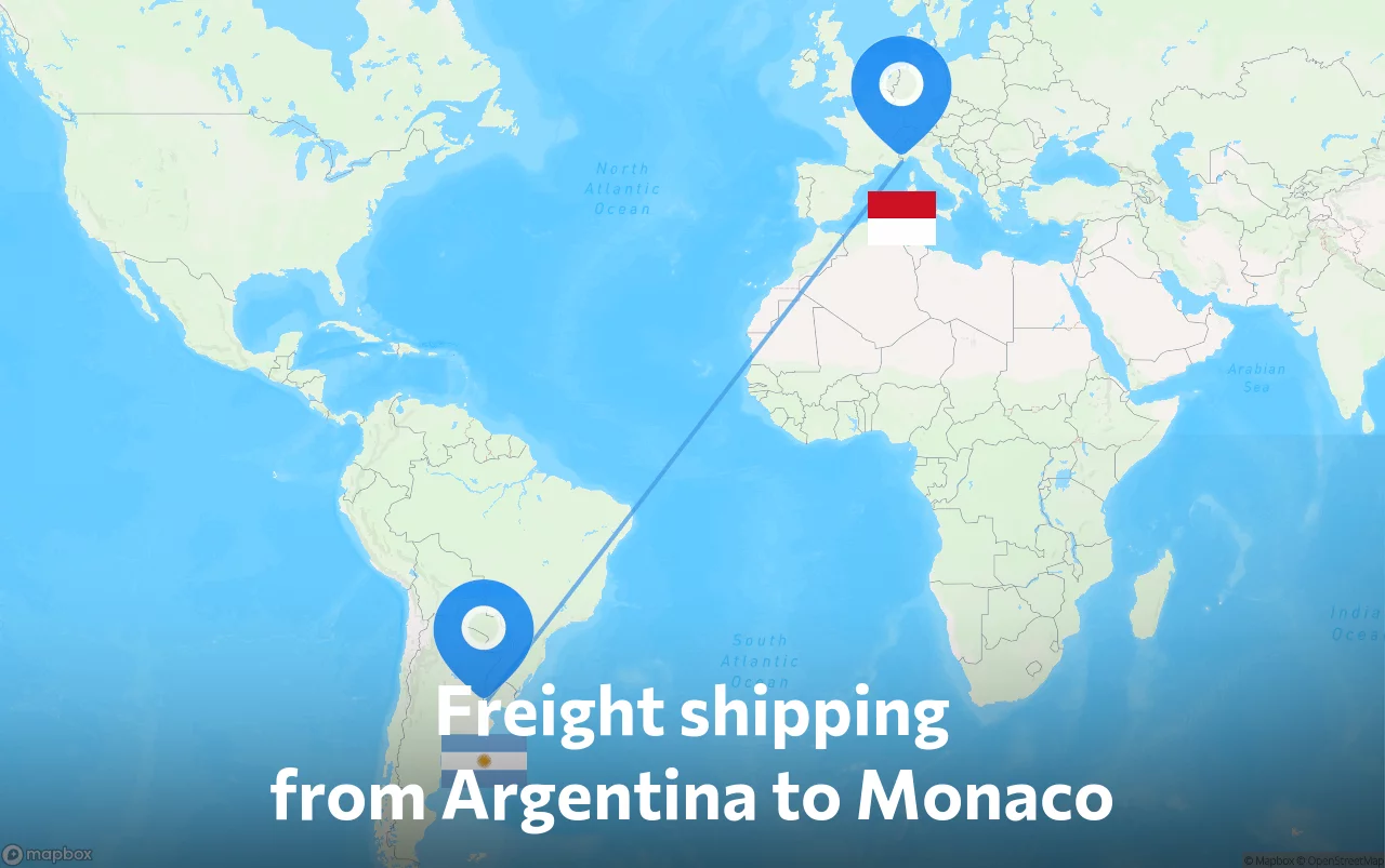Shipping route from Argentina to Monaco