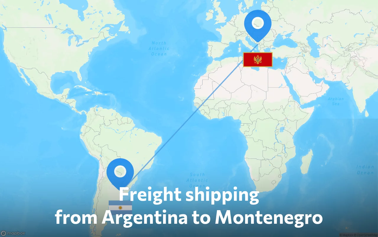 Shipping route from Argentina to Montenegro