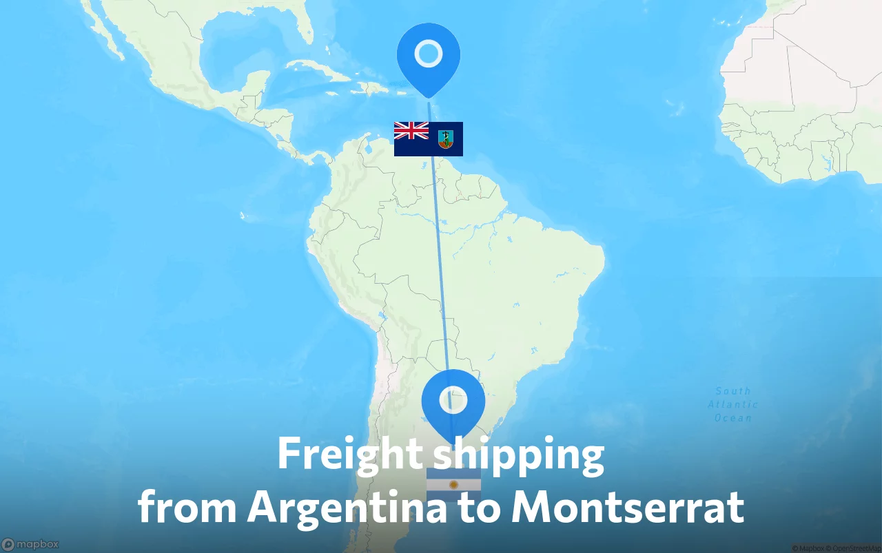 Shipping route from Argentina to Montserrat