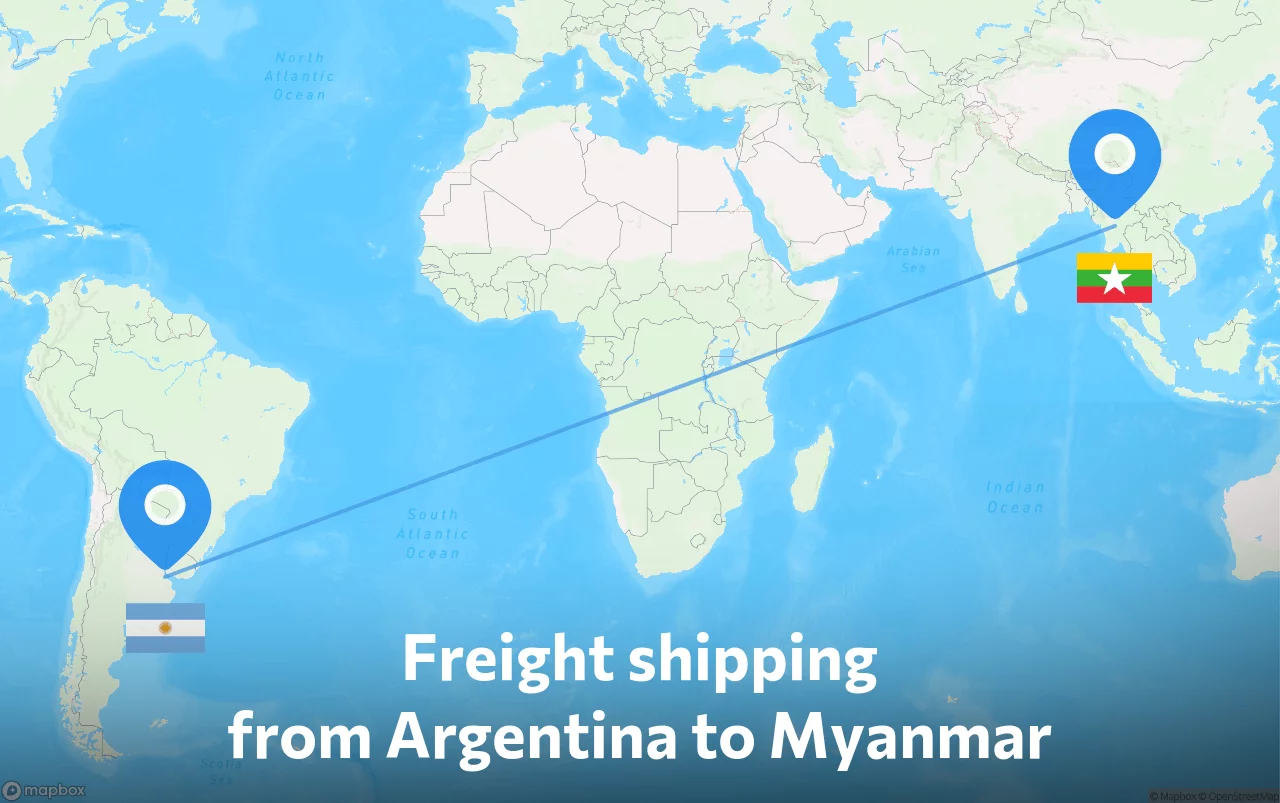 Shipping route from Argentina to Myanmar