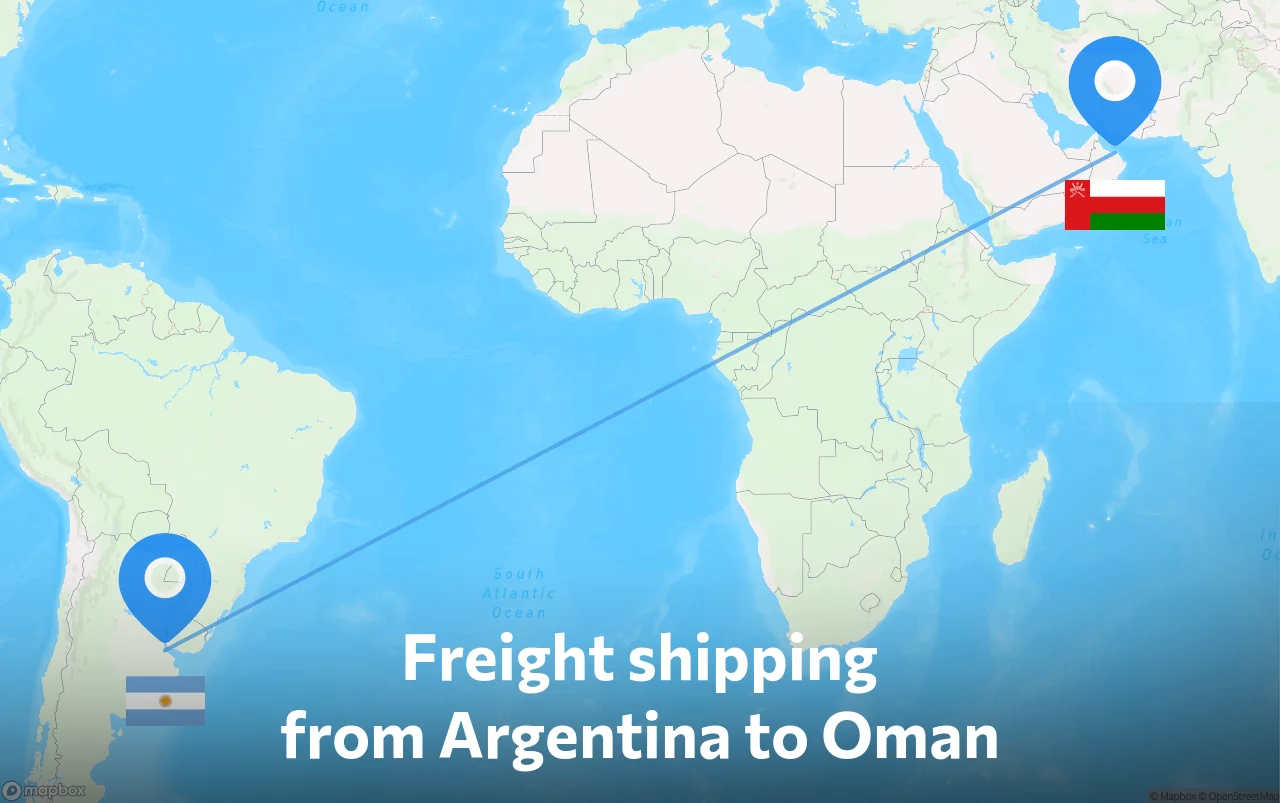 Shipping route from Argentina to Oman