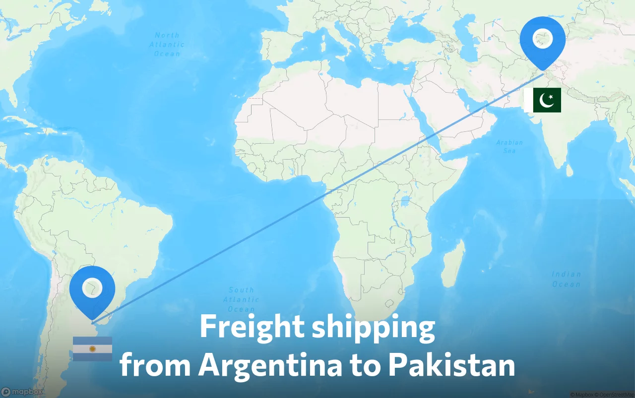 Shipping route from Argentina to Pakistan