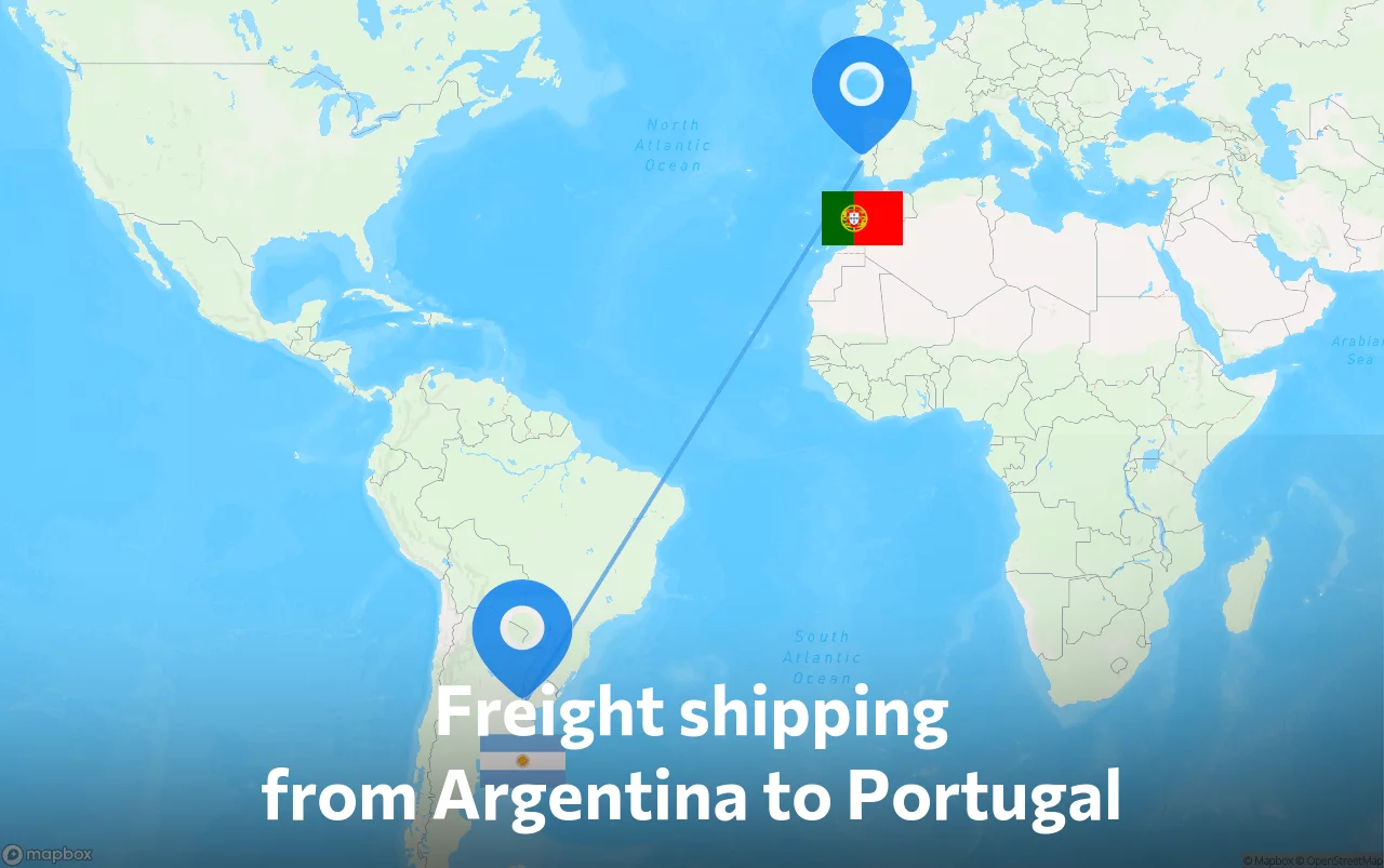 Shipping route from Argentina to Portugal