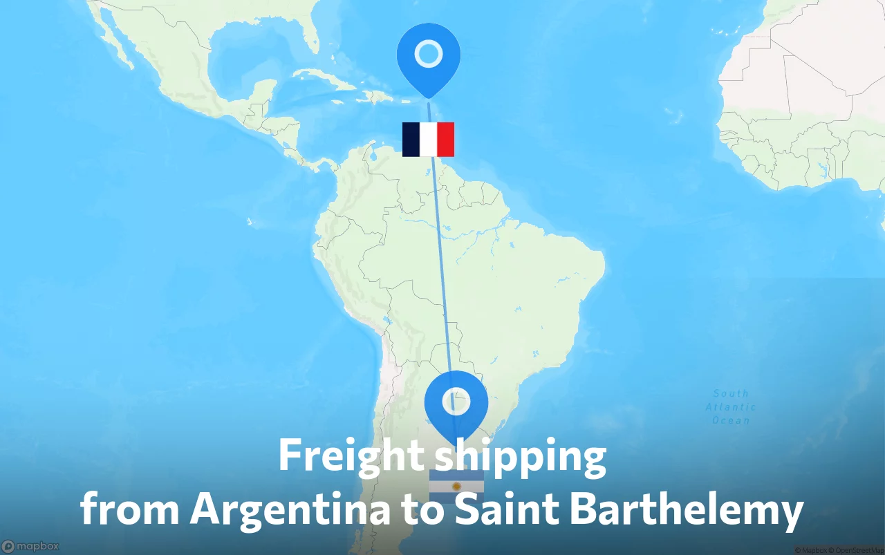 Shipping route from Argentina to Saint Barthelemy