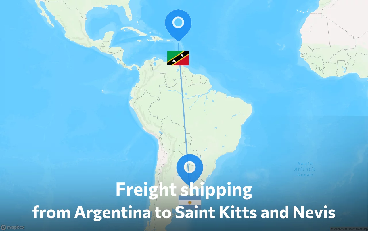 Shipping route from Argentina to Saint Kitts and Nevis