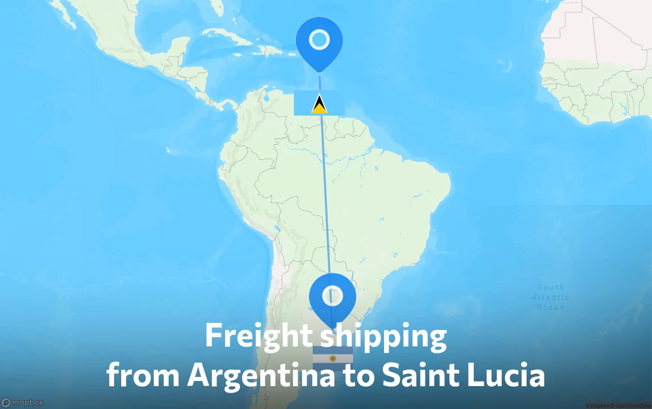 Shipping route from Argentina to Saint Lucia