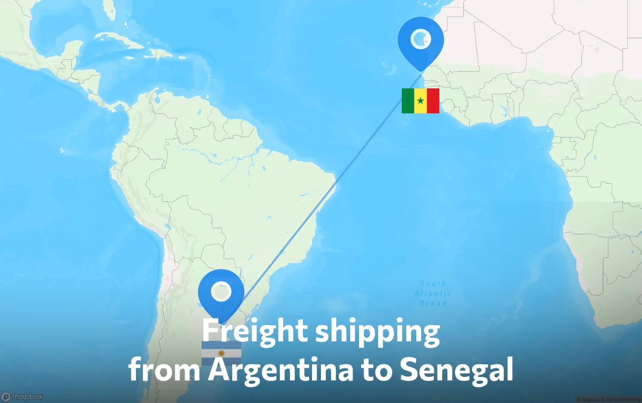 Shipping route from Argentina to Senegal