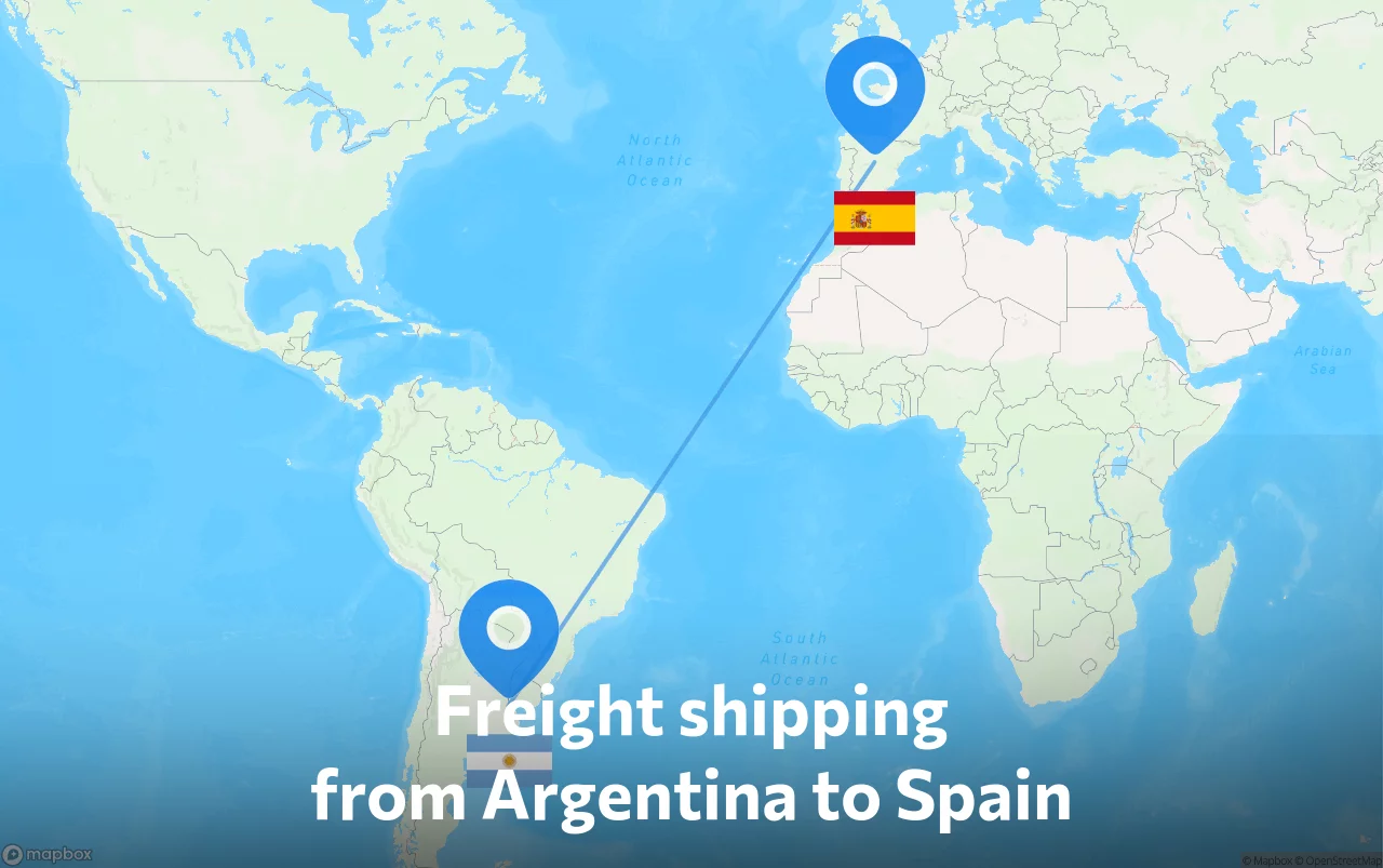 Shipping route from Argentina to Spain