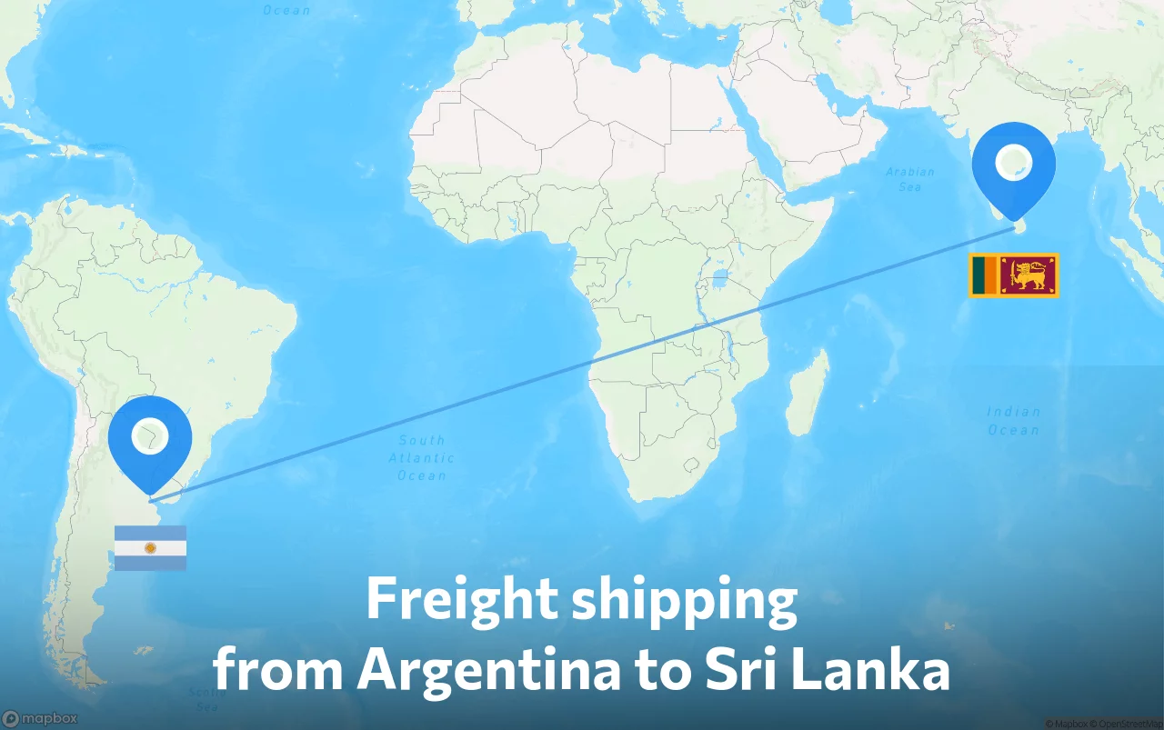 Shipping route from Argentina to Sri Lanka